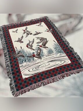 Vintage Bob Timberlake Mallard Ducks Woven Cotton Throw Blanket 68x48 USA